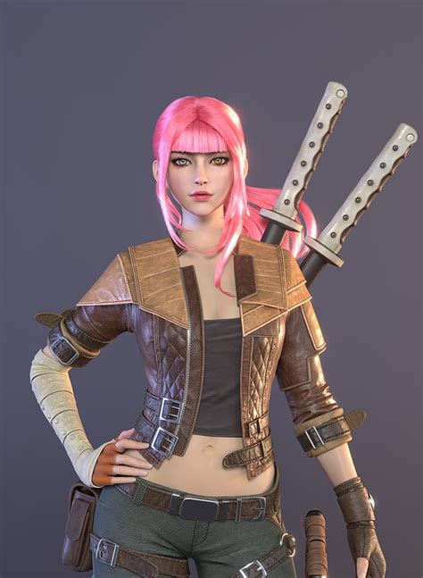 HD Wallpaper Xiao Bao CGI Women Pink Hair Bangs Jacket Weapon Sword Wallpaper Flare