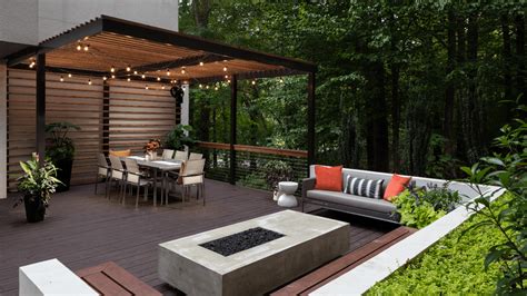 Contemporary Backyard Retreat Pergola Deck Fire Pit In Atlanta Ga