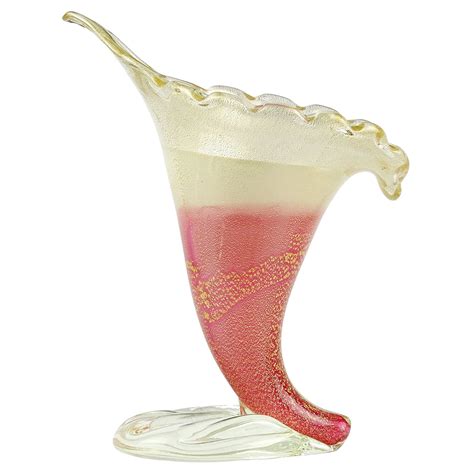 Dino Martens Murano Pink Black White Ribbons Italian Art Glass Pitcher Vase For Sale At 1stdibs