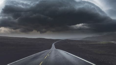 Sky Storm Asphalt Road Landscape Gloomy Clouds Plains Hd