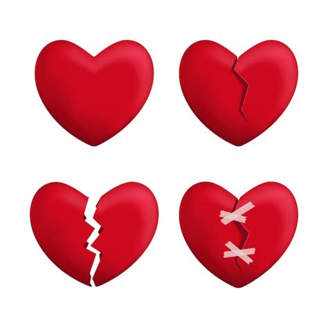 Premium Vector Realistic Detailed 3d Red Broken Hearts Set Icons Vector
