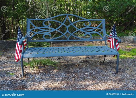Park Bench With American Flags Stock Image Image Of Glory Flags
