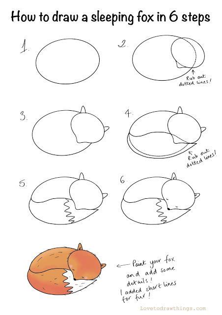 How To Draw A Sleeping Fox In 6 Steps Art Drawings For Kids Easy