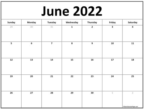 Printable Monthly Calendar June 2022 Printable World Holiday