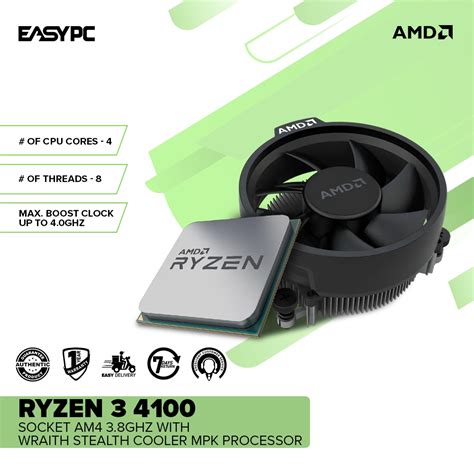 Easypc Amd Ryzen 3 4100 Socket Am4 38ghz With Wraith Stealth Cooler