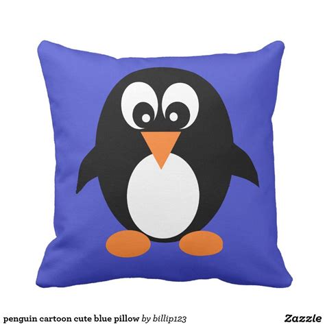 Penguin Cartoon Cute Blue Pillow Pillows Blue Pillows Decorative
