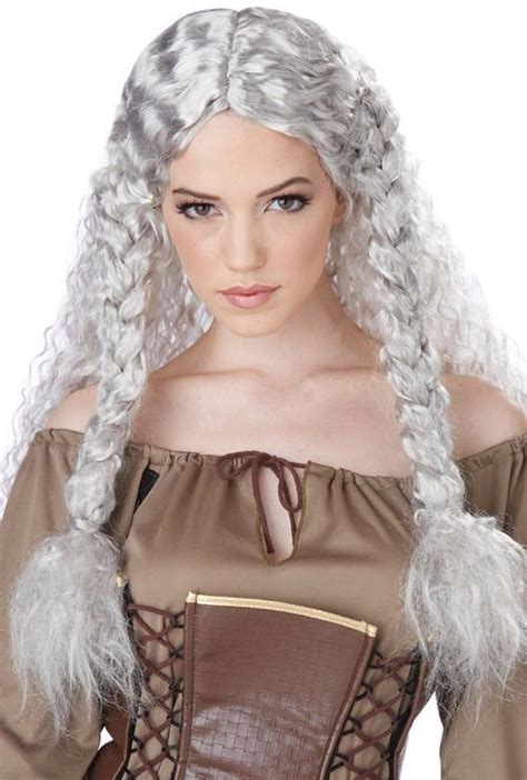 Medieval Viking Princess Whitegrey Costume Wig The Viking Princess