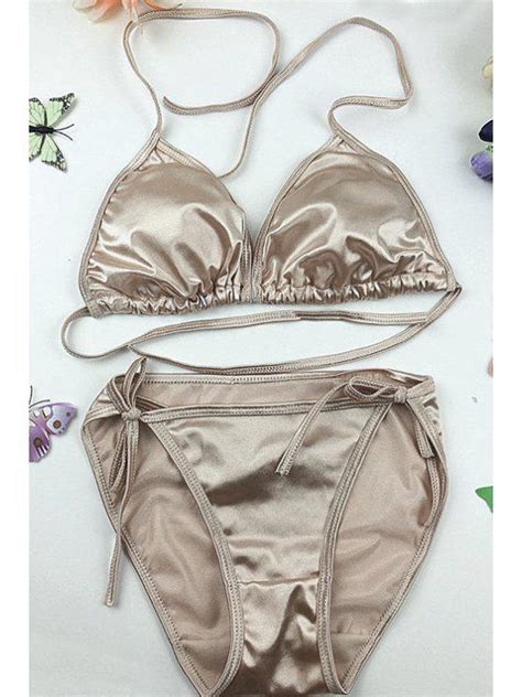 30 Off 2021 Shimmer Stringy Bikini Set In Khaki Zaful