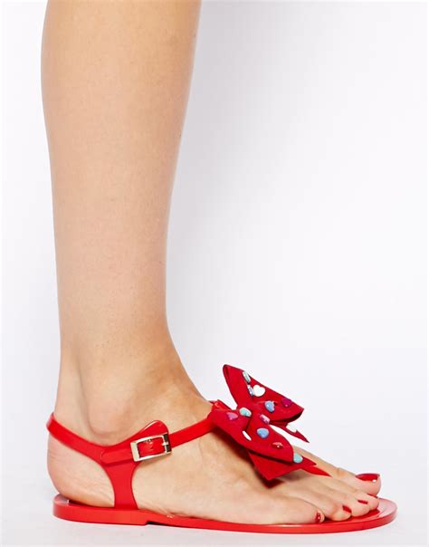 Love Moschino Heart Bow Red Jelly Flat Sandals Lyst