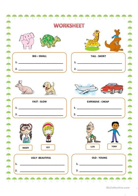 Comparative Adjectives Adjective Worksheet Comparative Adjectives
