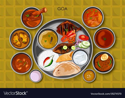 Traditional Goan Cuisine And Food Meal Thali Vector Image