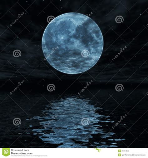 Big Blue Moon Reflected In Water Surface Stock Image Image Of
