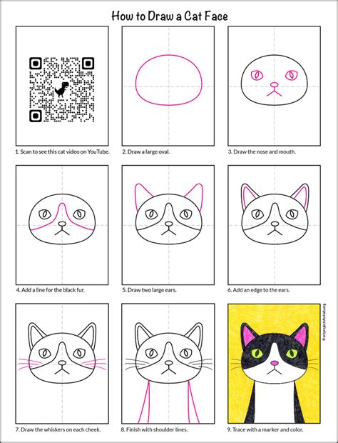 Easy How To Draw A Cat Tutorial Video And Cat Coloring Page