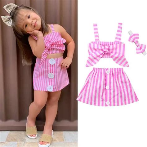 Emmababy Kids Toddler Baby Girl Stripes Crop Top Vestskirt Dress