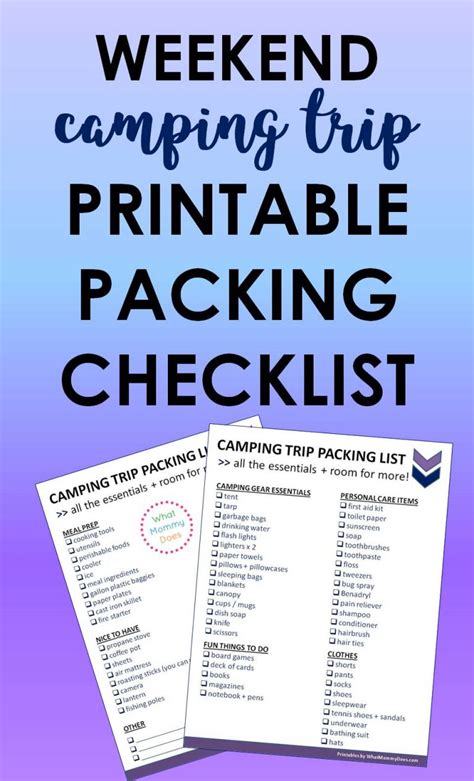 Printable Camping Trip Checklist Essentials To Pack For The Weekend