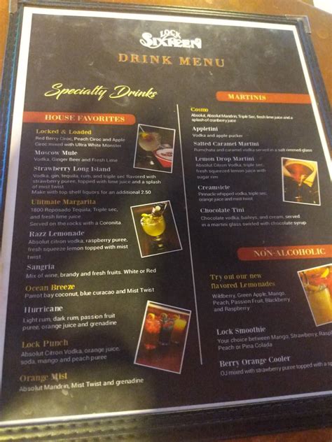 Carta de Lock Sixteen Steakhouse, Elida, N Eastown Rd