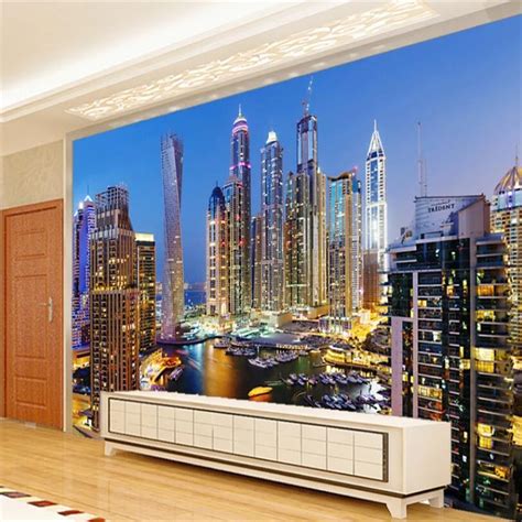 Beibehang Custom 3d Wallpaper Beautiful Dubai Night View Living Room