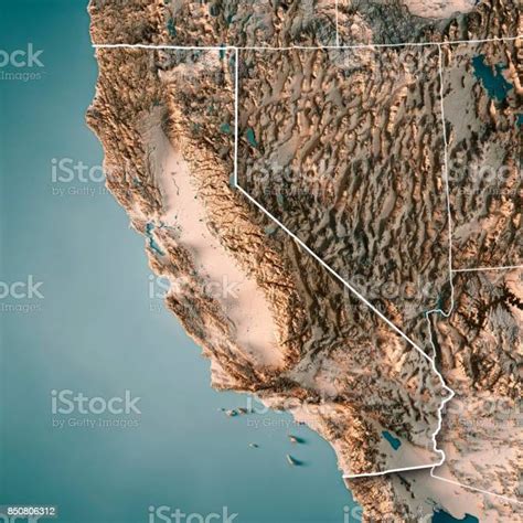 캘리포니아 주 3d 렌더링 지형도 중립 국경 캘리포니아에 대한 스톡 사진 및 기타 이미지 Istock