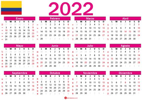 Calendario 2022 Colombia Por Meses Para Imprimir Imagesee