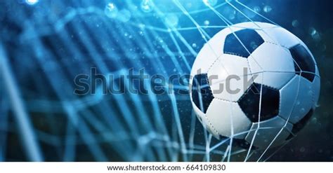 Soccer Ball Goal On Blue Background Stock Photo Edit Now 664109830