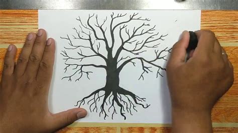 How To Draw Tree With Branches And Roots Silhouette Step By Step