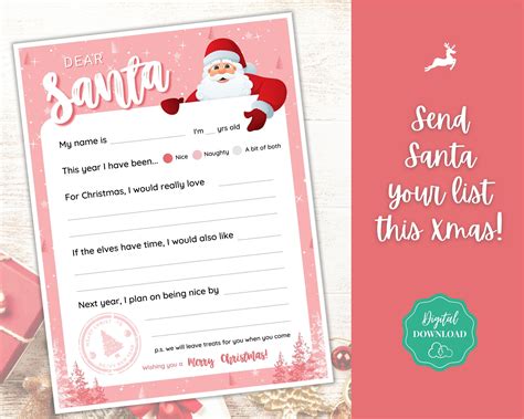 Printable Kids Letter To Santa Claus Christmas Wish List Etsy