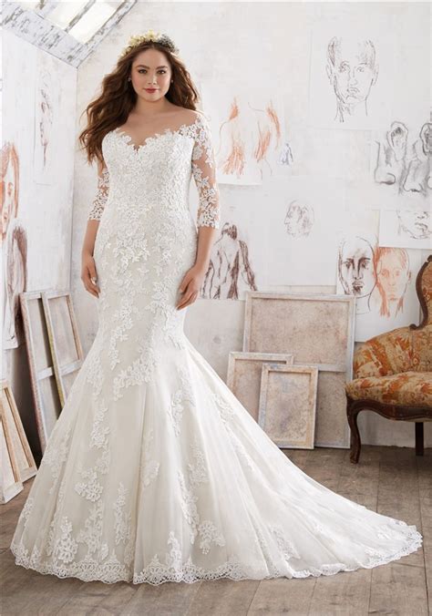 Lace Illusion Wedding Dress With Sleeves Long Sleeves Mermaid Illusion Neckline Lace Wedding