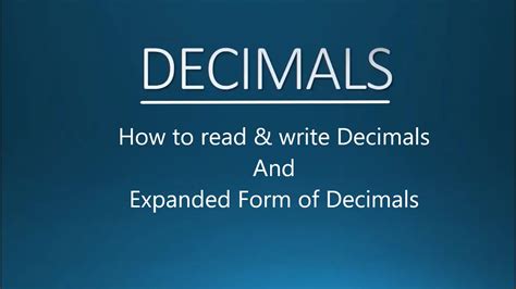 Maths Decimals How To Read And Write Decimals Expanded Form Of