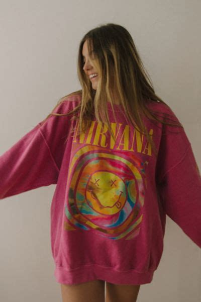 Nirvana Smile Overdyed Crew Neck Sweatshirt Preppy Sweatshirts Sweatshirts Nirvana Sweatshirt