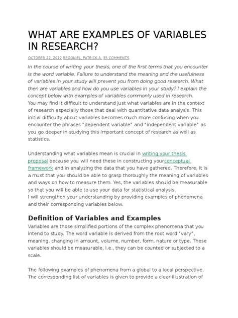 What Are Examples Of Variables In Research Validity Statistics