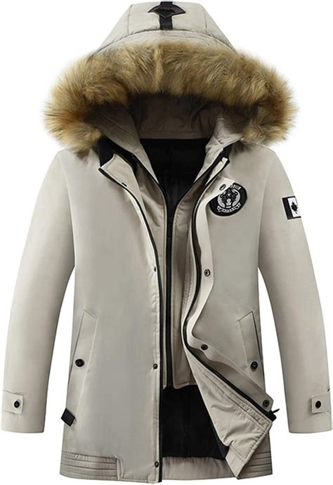 Men Winter Coats With Fur Hood Slim Fit Parka Jacket Removable Hood