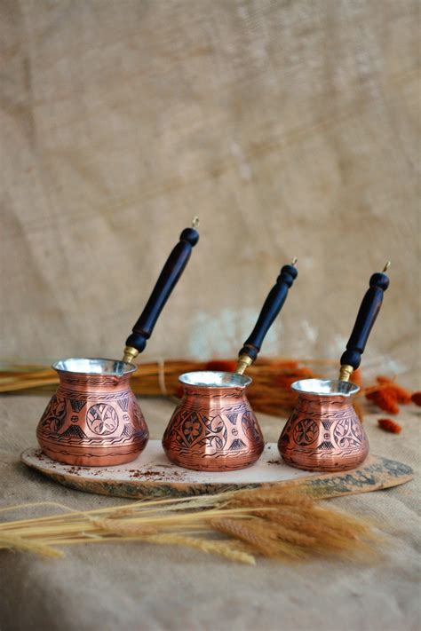 Copper Coffee Pot Set Turkish Coffee Pot Handmade Engraved Copper
