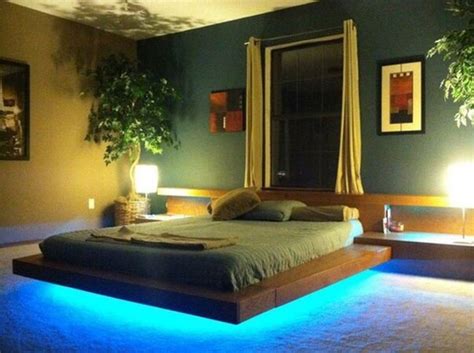 Amazing Modern Floating Bed Design With Under Light Bed