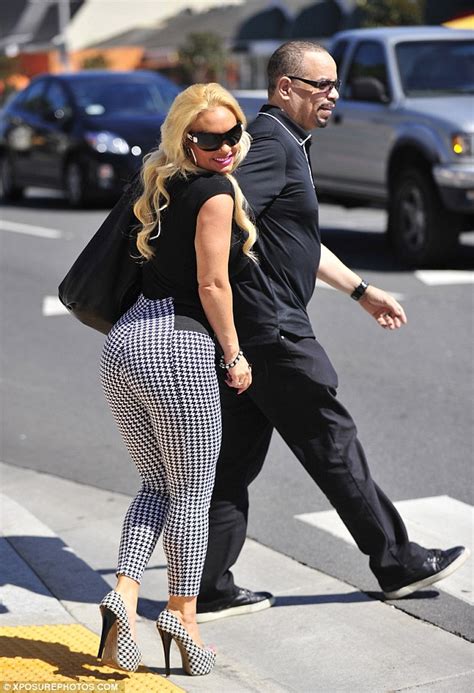 Coco Austin Flaunts Her Ample Assets In Skintight Houndstooth Trousers And Low Cut Top On Lunch