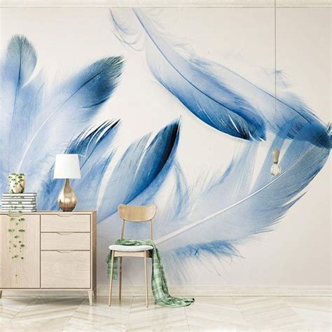 Nordic Style Blue Feather Wallpaper Mural ㎡ Feather Wallpaper