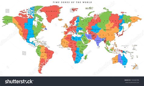Stock Vector Vector Detailed World Map With Time Zones And Countries 4