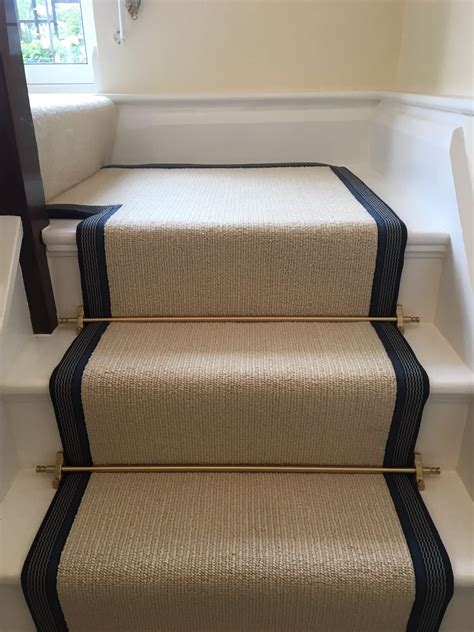 40 carpet rod for stair runner set (set of 13) by. Cream Striped Carpet Stair Runner with Blue Taping ...