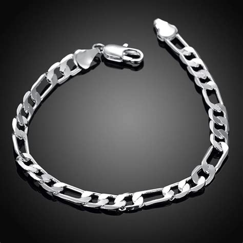 buy lostpiece men s 925 sterling silver bracelet figaro chain 6mm 8 wholesale