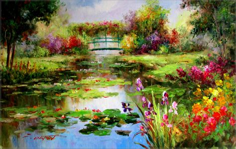 Claude Monet Garden At Giverny Repro 5 Hand Painted Oil Painting