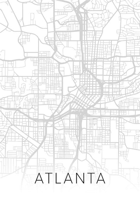 Atlanta Georgia City Street Map Black And White Minimalist Series Mixed