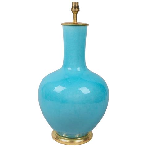 Turquoise Straight Necked Chinese Table Lamp For Sale At 1stdibs