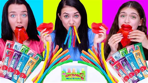 Asmr Chewing Candy Party Gummy Twizzlers Chewy Lips Sour Wax Drinks Eating Sound Lilibu