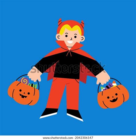 Little Boy Devil Monster Costume Pumpkin Stock Vector Royalty Free