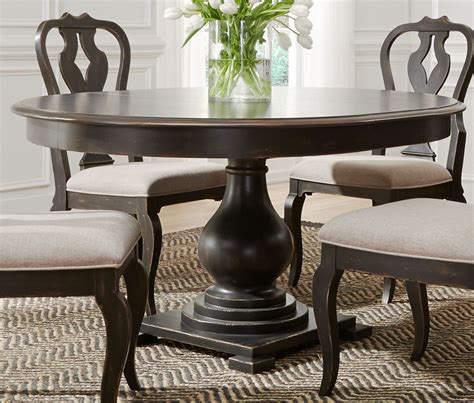 You can make your own table using a decorative pedestal available in most hardware stores. Chesapeake Antique Black Extendable Round Dining Room Set ...