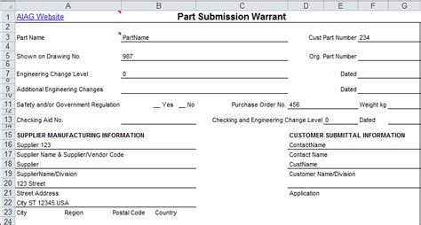 Ppap Forms In Excel Ppap Templates Excel Aiag 4th Ed Compatible