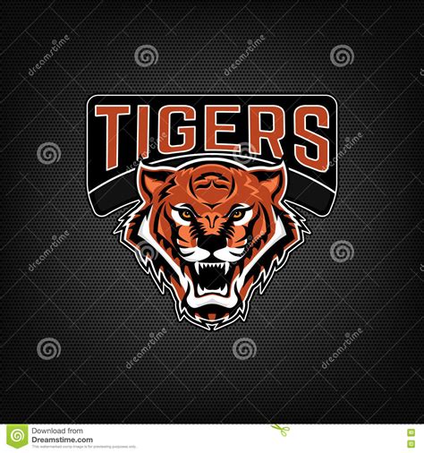 Tigers Emblem With Angry Tiger Head Sport Team Logo Template Stock