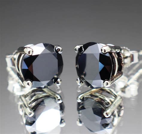 360tcw 78mm Real Natural Black Diamond Stud Earrings 10k White Gold