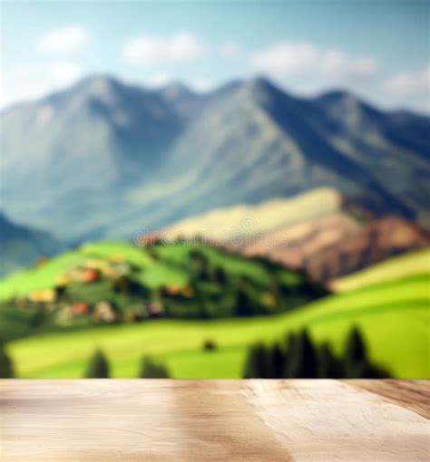 Wooden Table Top On Blur Mountain Stock Image Image Of Forest