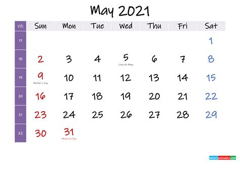 Printable May Calendar 2021 With Holidays Kulturaupice
