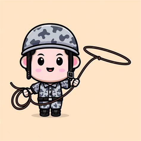 Premium Vector Cute Army With Lasso Cartoon Character